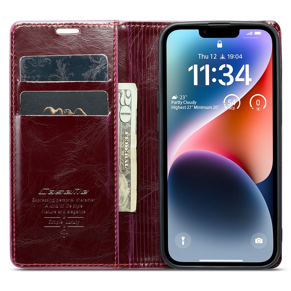CASEME CASEME iPhone 15 Plus Fodral Oil Wax Flip Vinröd