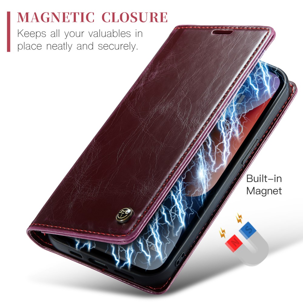 CASEME CASEME iPhone 15 Plus Fodral Oil Wax Flip Vinröd