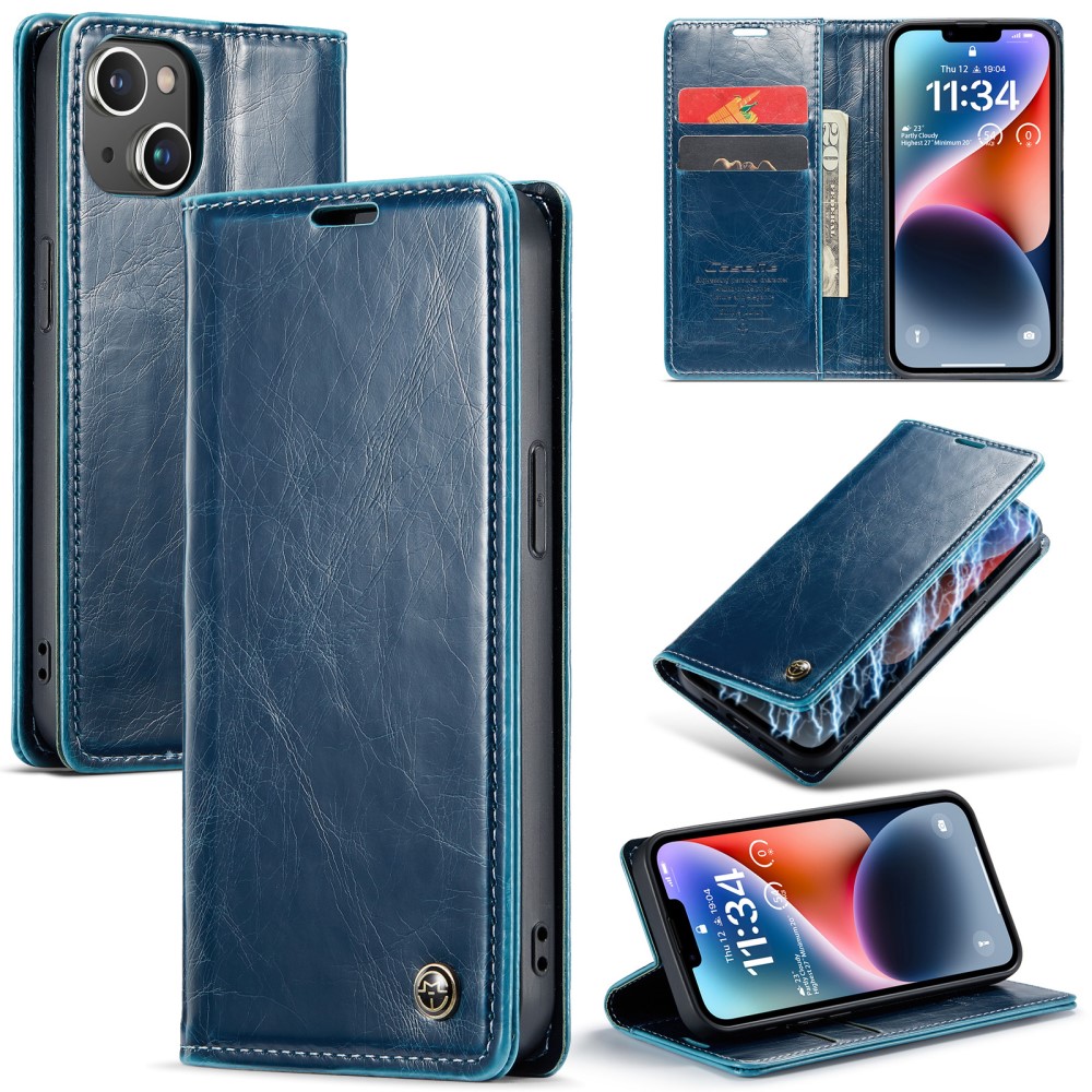 CASEME CASEME iPhone 15 Plus Fodral Oil Wax Flip Blå
