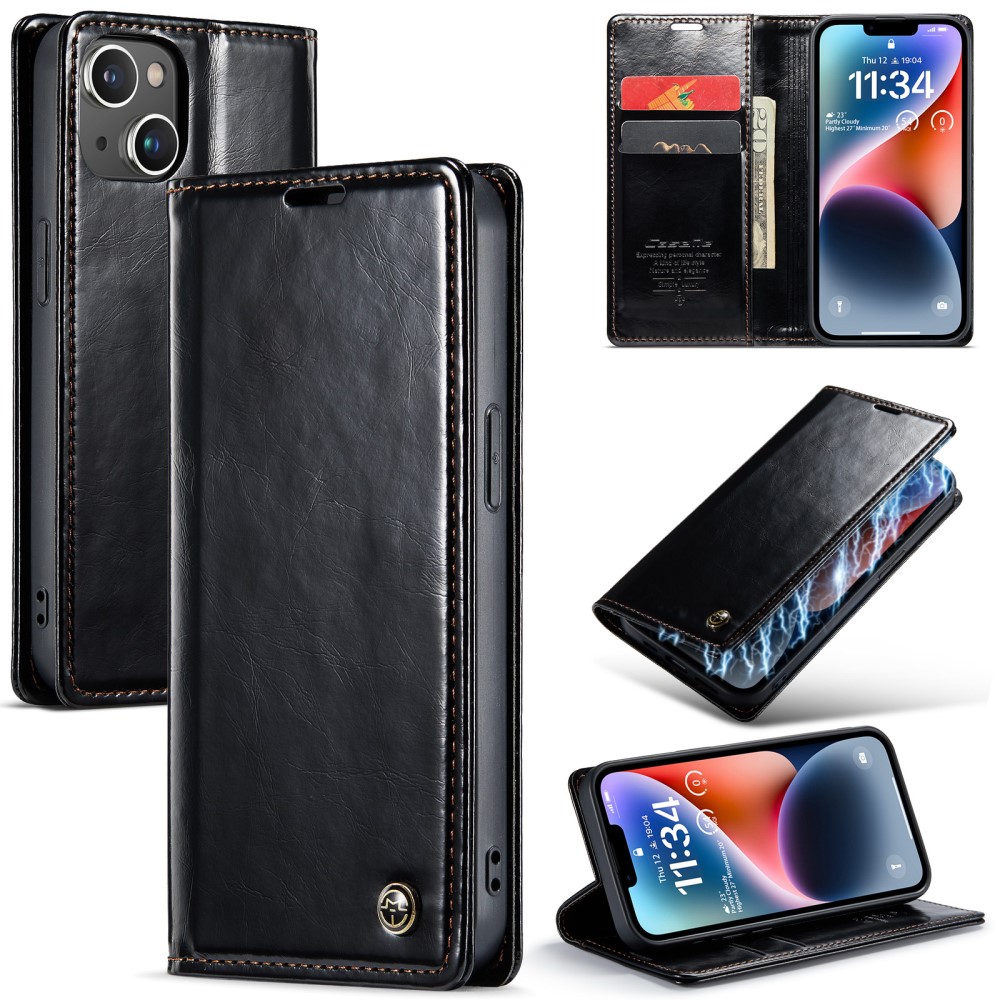 CASEME CASEME iPhone 15 Plus Fodral Oil Wax Flip Svart