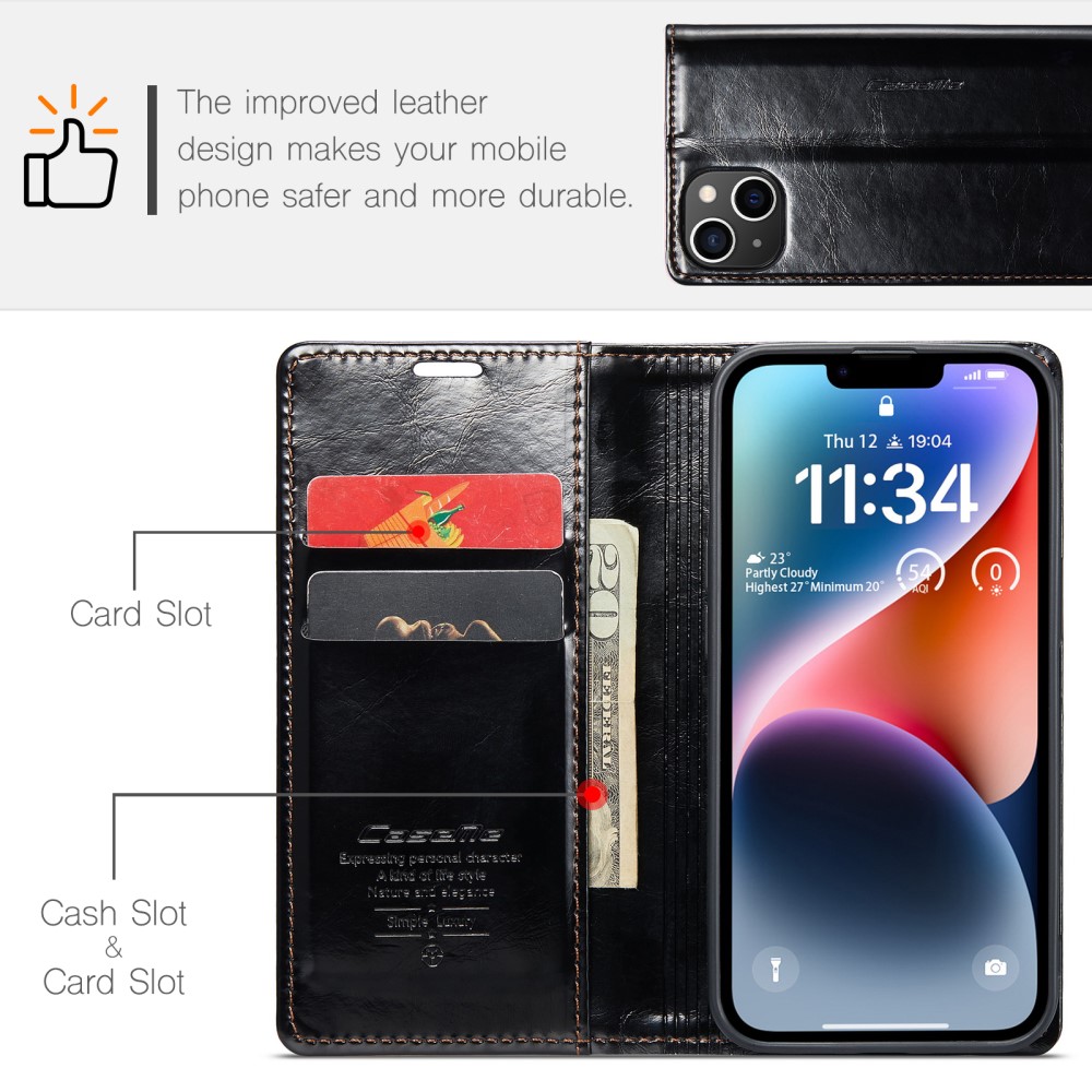 CASEME CASEME iPhone 15 Plus Fodral Oil Wax Flip Svart