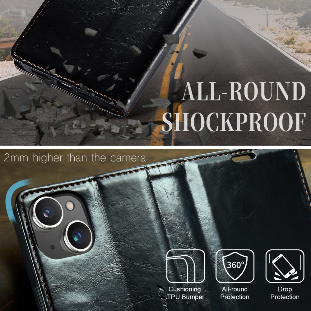 CASEME CASEME iPhone 15 Plus Fodral Oil Wax Flip Svart
