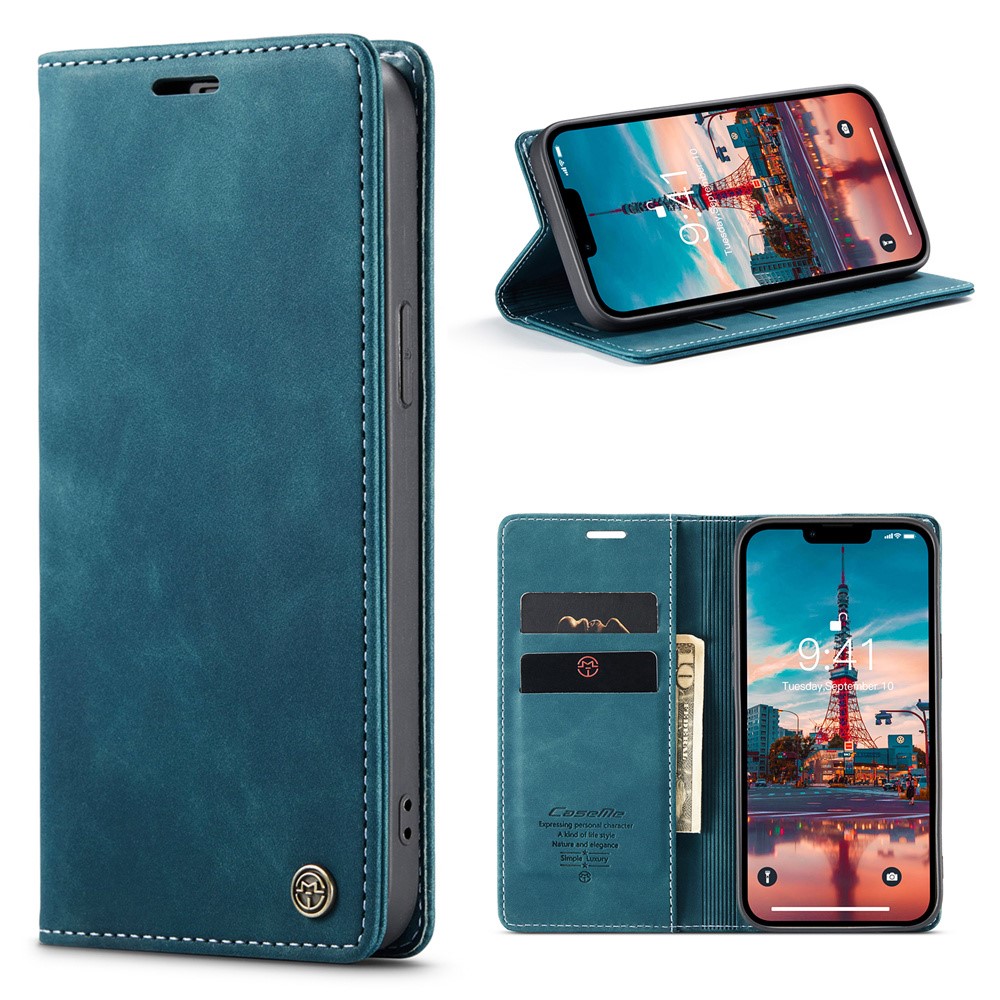 CASEME CASEME iPhone 15 Plus Fodral Flip Retro Läder Blå