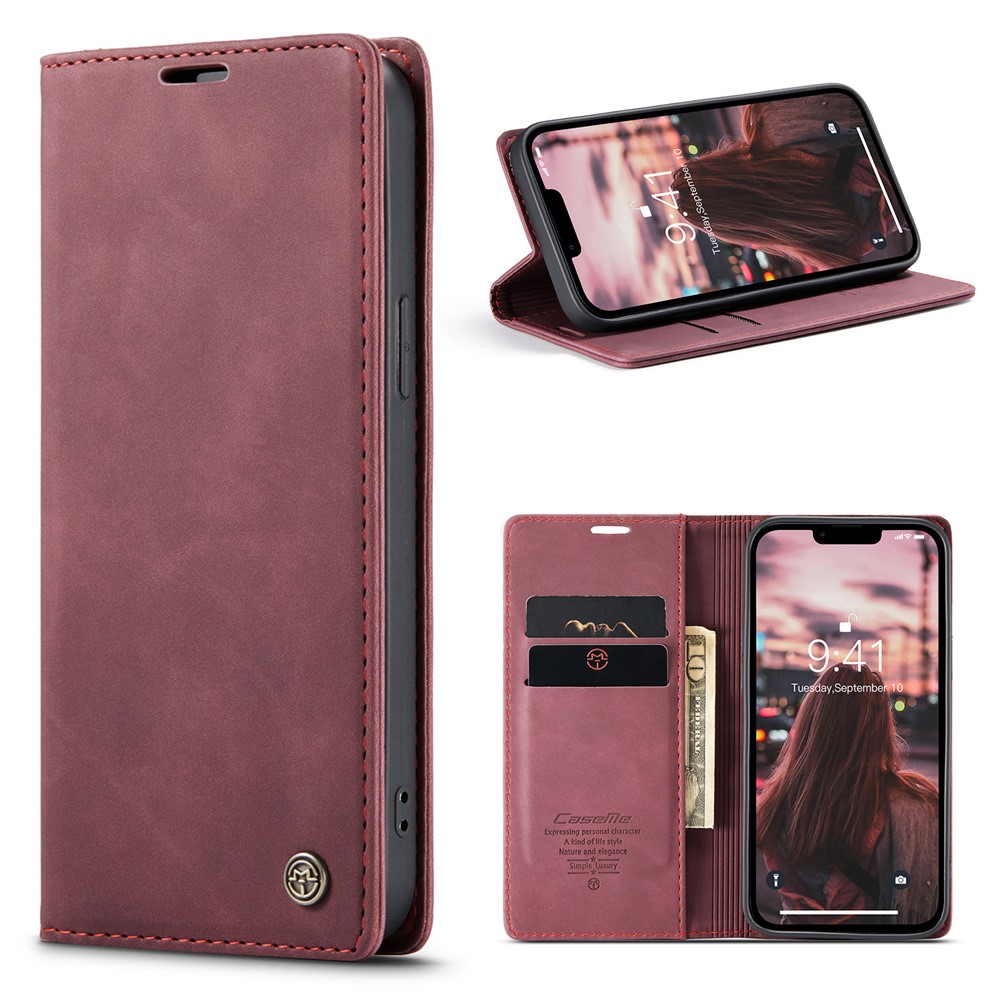 CASEME CASEME iPhone 15 Plus Fodral Flip Retro Läder Vinröd