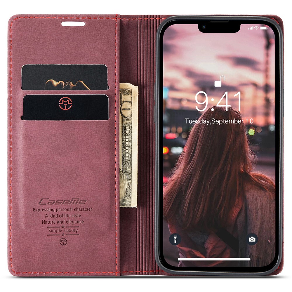 CASEME CASEME iPhone 15 Plus Fodral Flip Retro Läder Vinröd