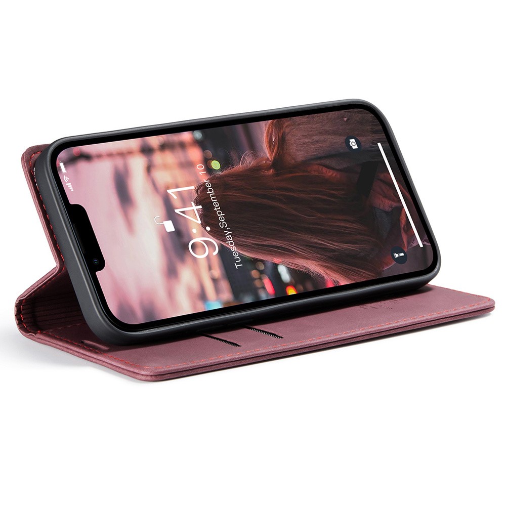 CASEME CASEME iPhone 15 Plus Fodral Flip Retro Läder Vinröd
