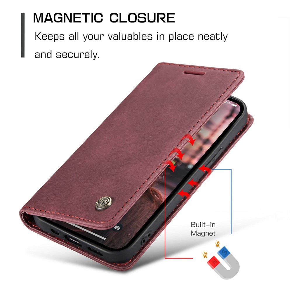 CASEME CASEME iPhone 15 Plus Fodral Flip Retro Läder Vinröd
