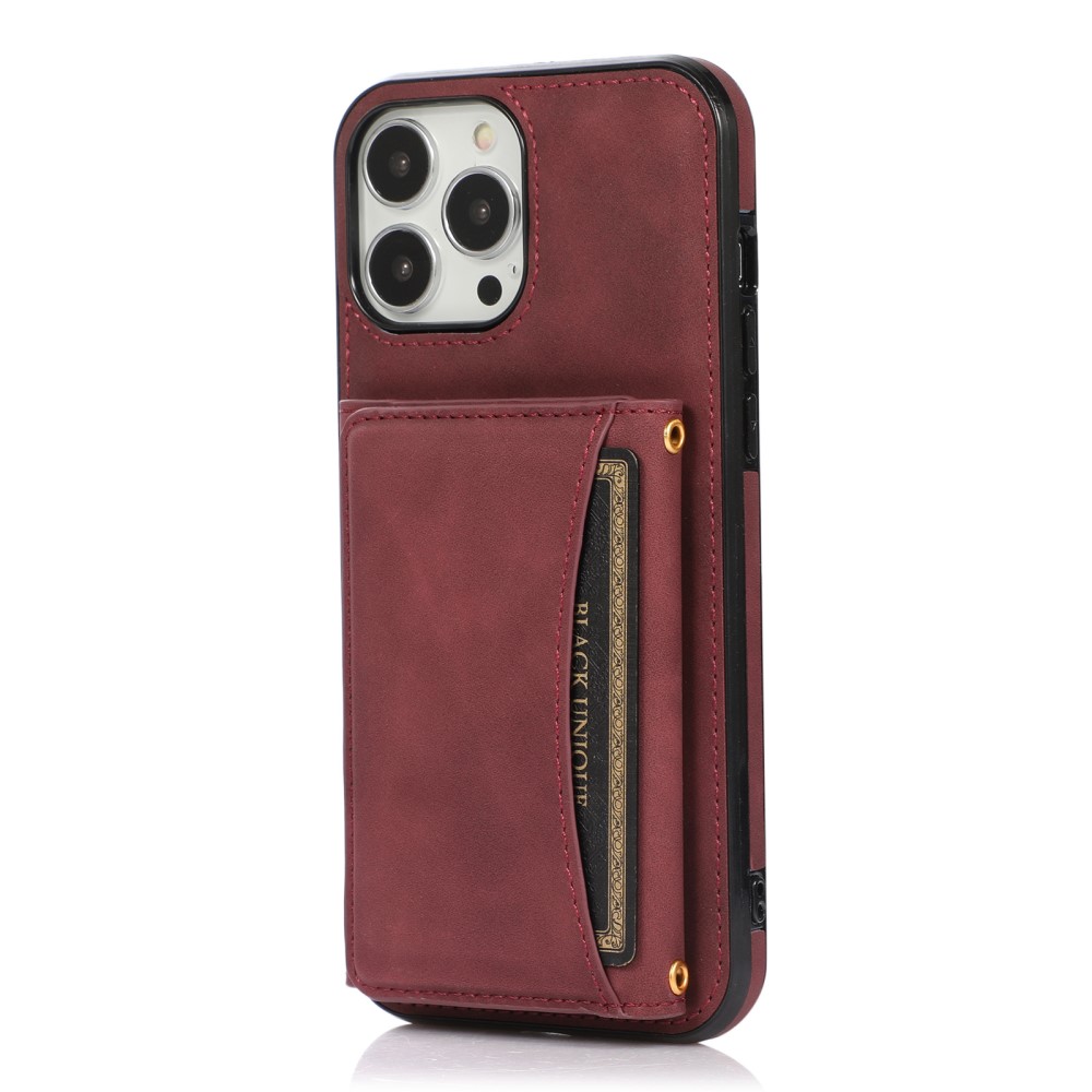 iPhone 15 Plus Skal Kickstand Med Kortfack Vinröd