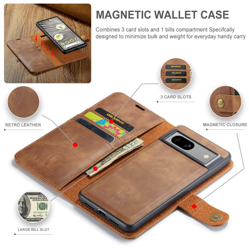 DG.MING DG.MING Google Pixel 7A 2in1 Magnet Fodral / Skal Brun