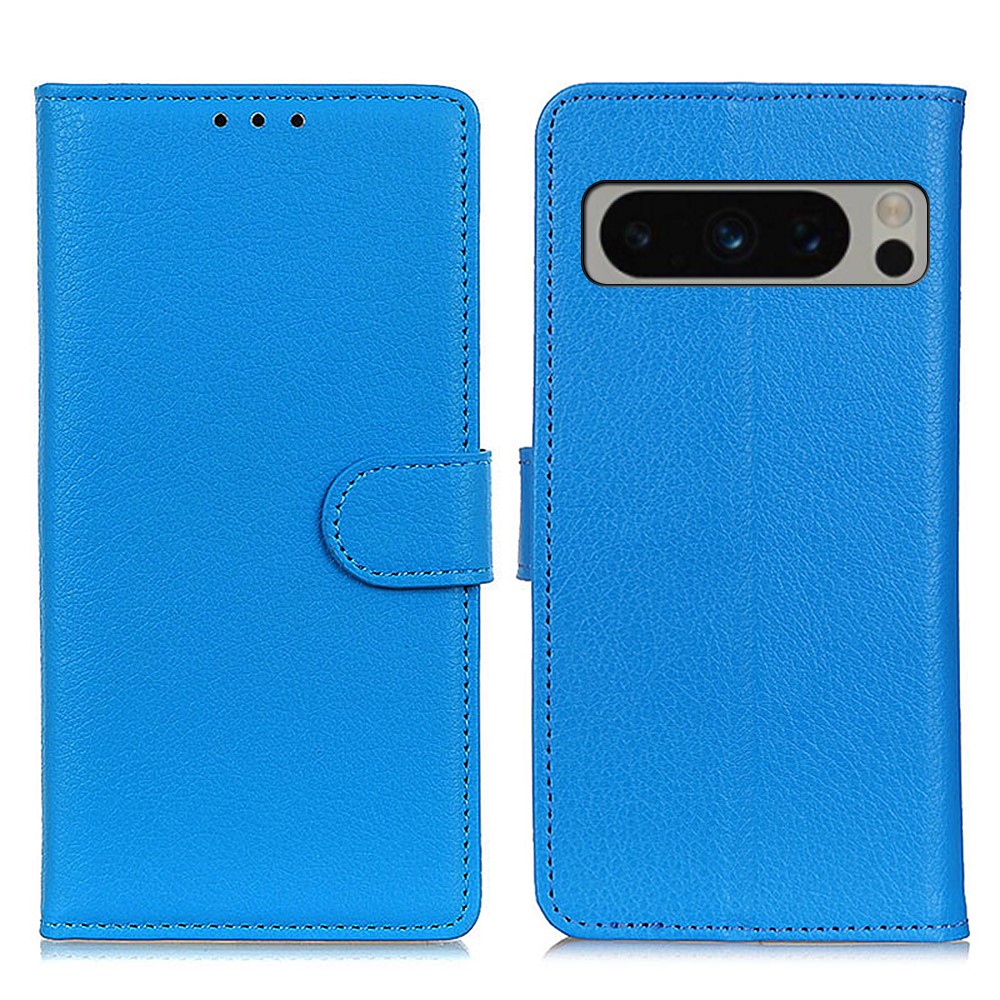  Google Pixel 8 Pro Fodral Litchi Läder Blå
