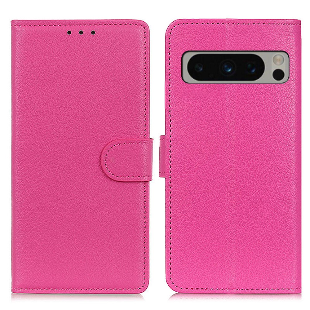  Google Pixel 8 Pro Fodral Litchi Läder Rosa