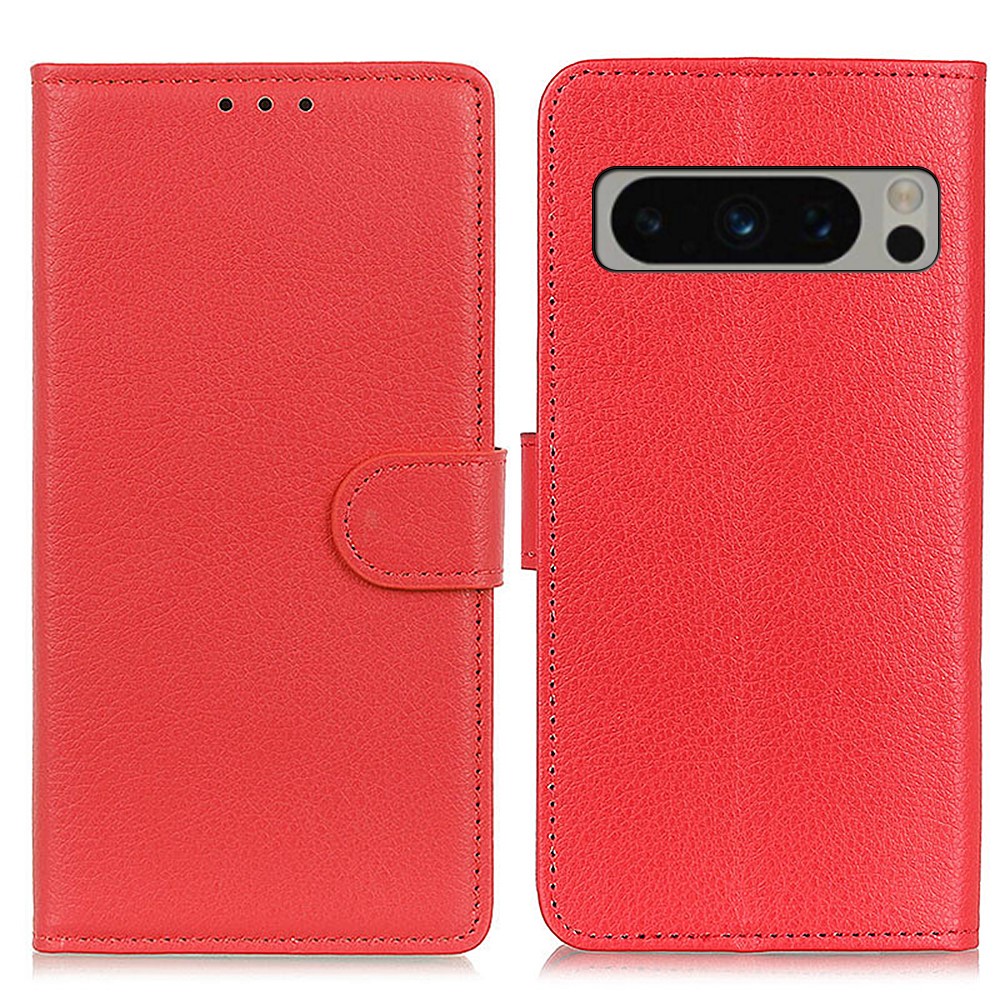  Google Pixel 8 Pro Fodral Litchi Läder Röd