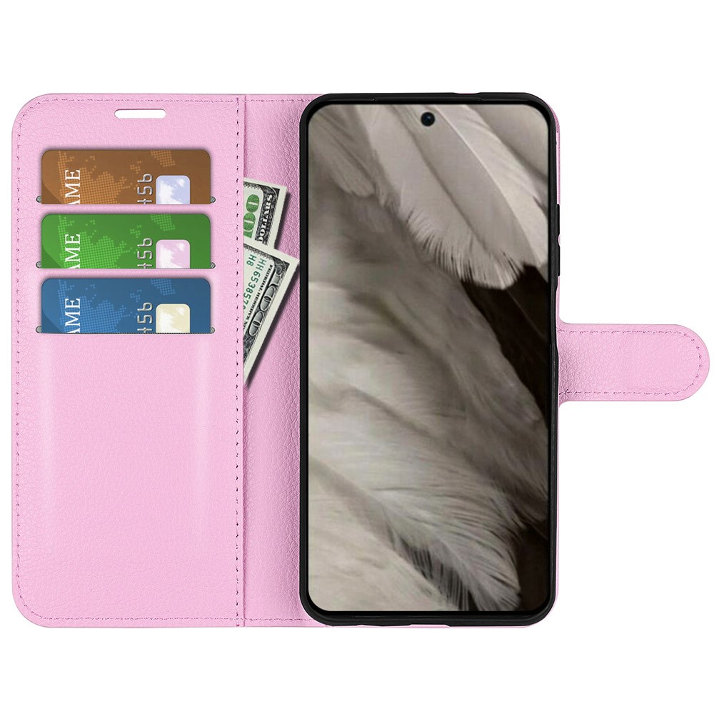  Google Pixel 8 Pro Fodral Litchi Textur Ljus Rosa