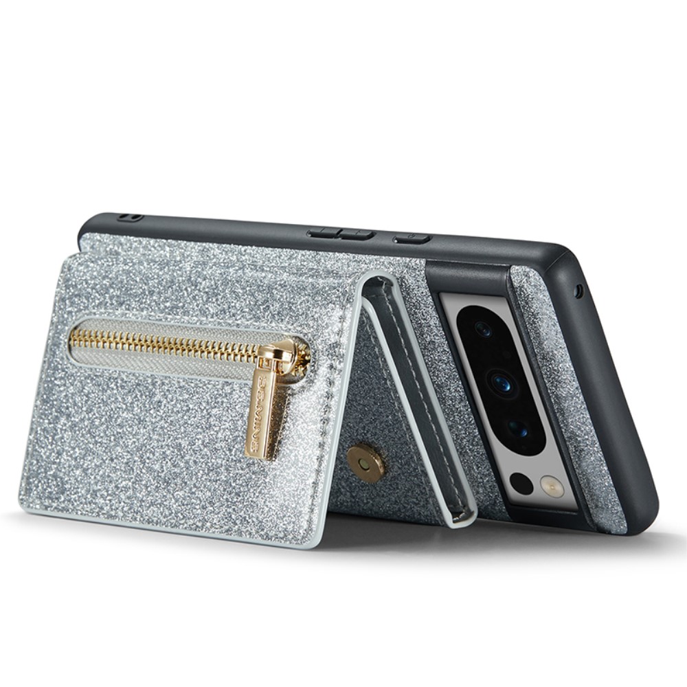DG.MING DG.MING Google Pixel 8 Pro Skal Magnetisk Plånbok Glitter Silver