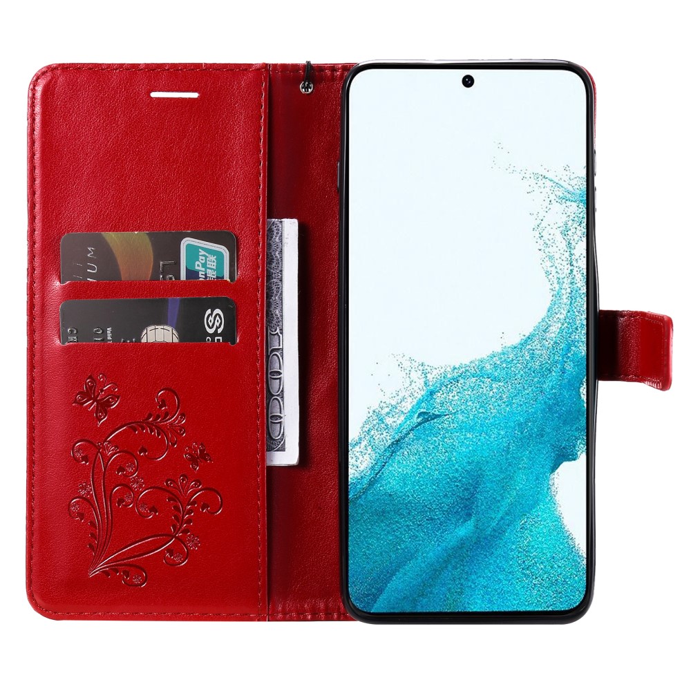  Samsung Galaxy S23 FE Fodral Tryckta Fjärilar Röd