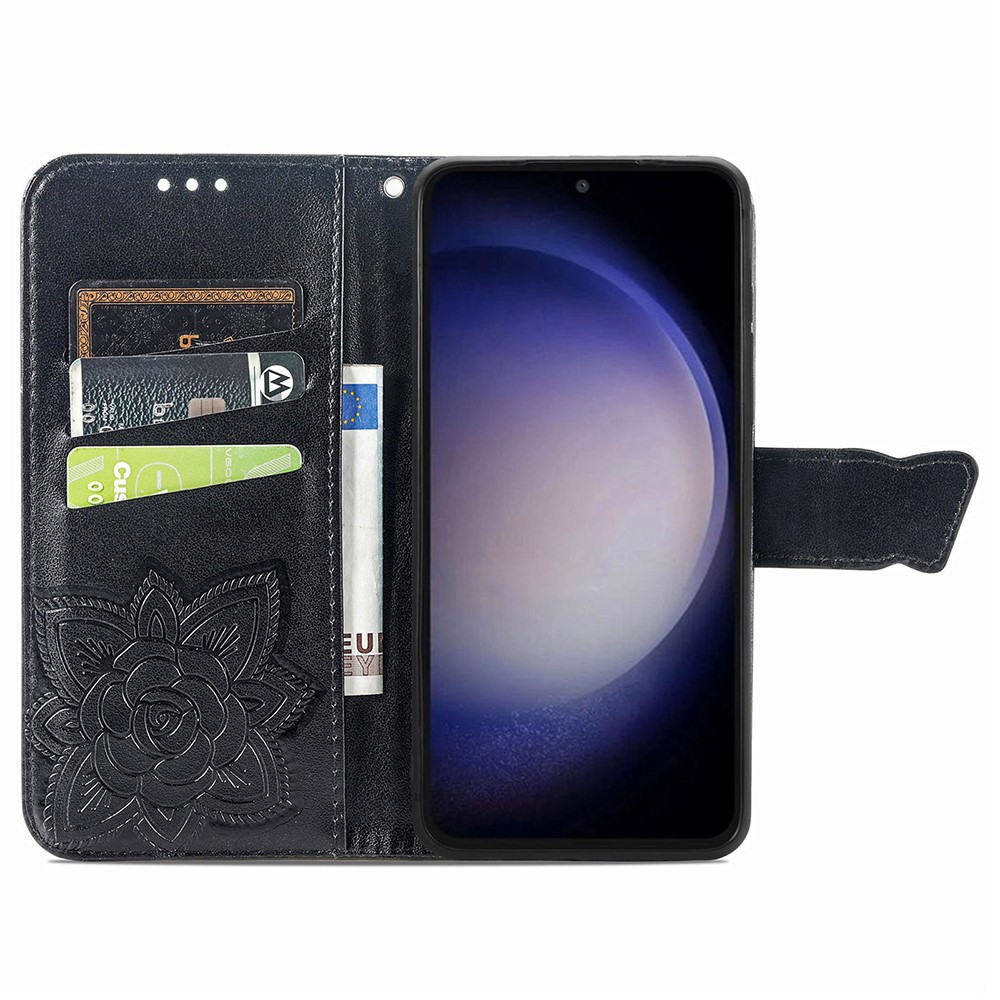 Samsung Galaxy S23 FE Fodral Fjäril Tryck Svart