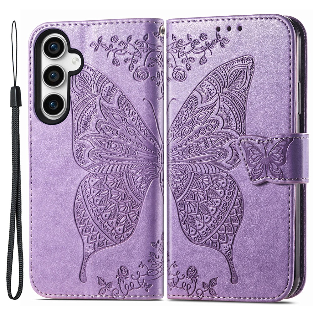  Samsung Galaxy S23 FE Fodral Fjäril Tryck Ljus Lila