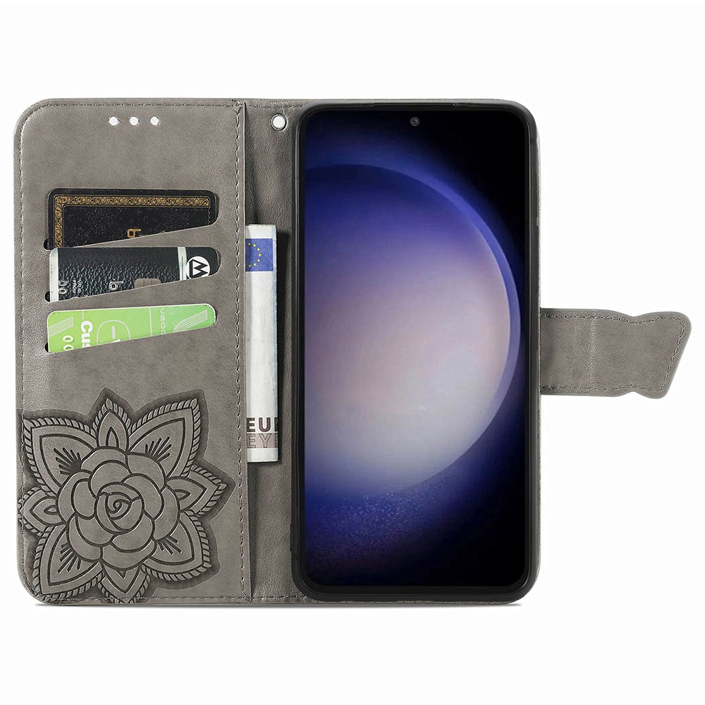  Samsung Galaxy S23 FE Fodral Fjäril Tryck Grå