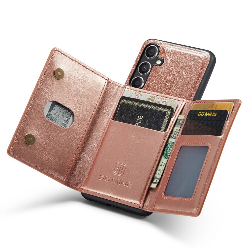DG.MING DG.MING Galaxy S23 FE Skal Magnetisk Plånbok Glitter Roséguld