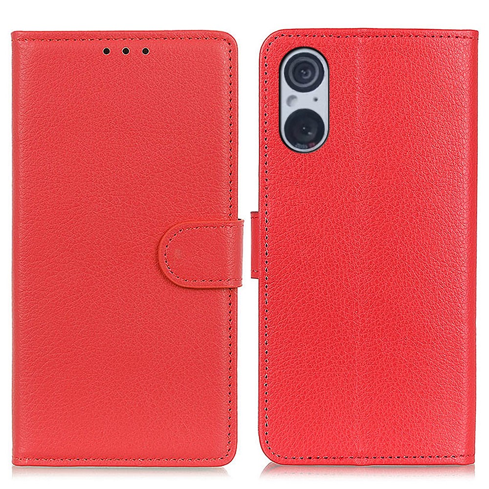  Sony Xperia 5 V Fodral Litchi Läder Röd