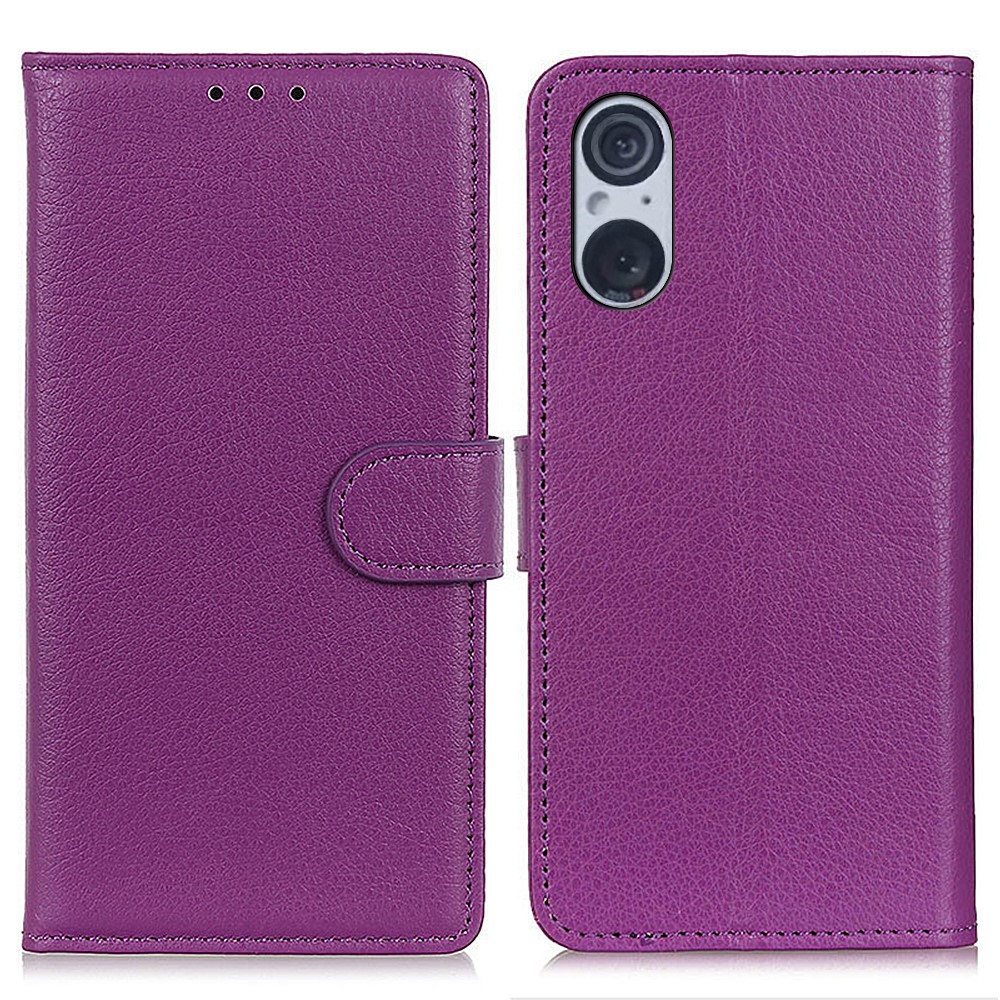  Sony Xperia 5 V Fodral Litchi Läder Lila