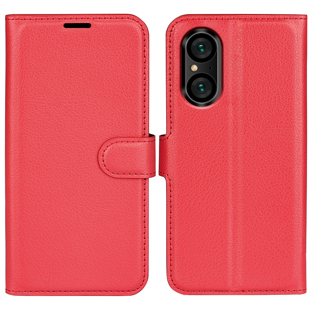  Sony Xperia 5 V Fodral Litchi Textur Röd