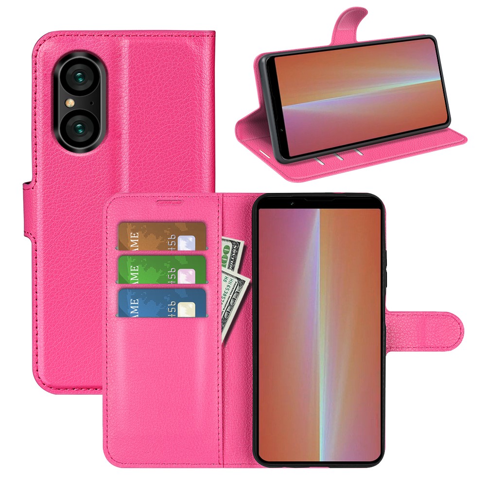  Sony Xperia 5 V Fodral Litchi Textur Rosa