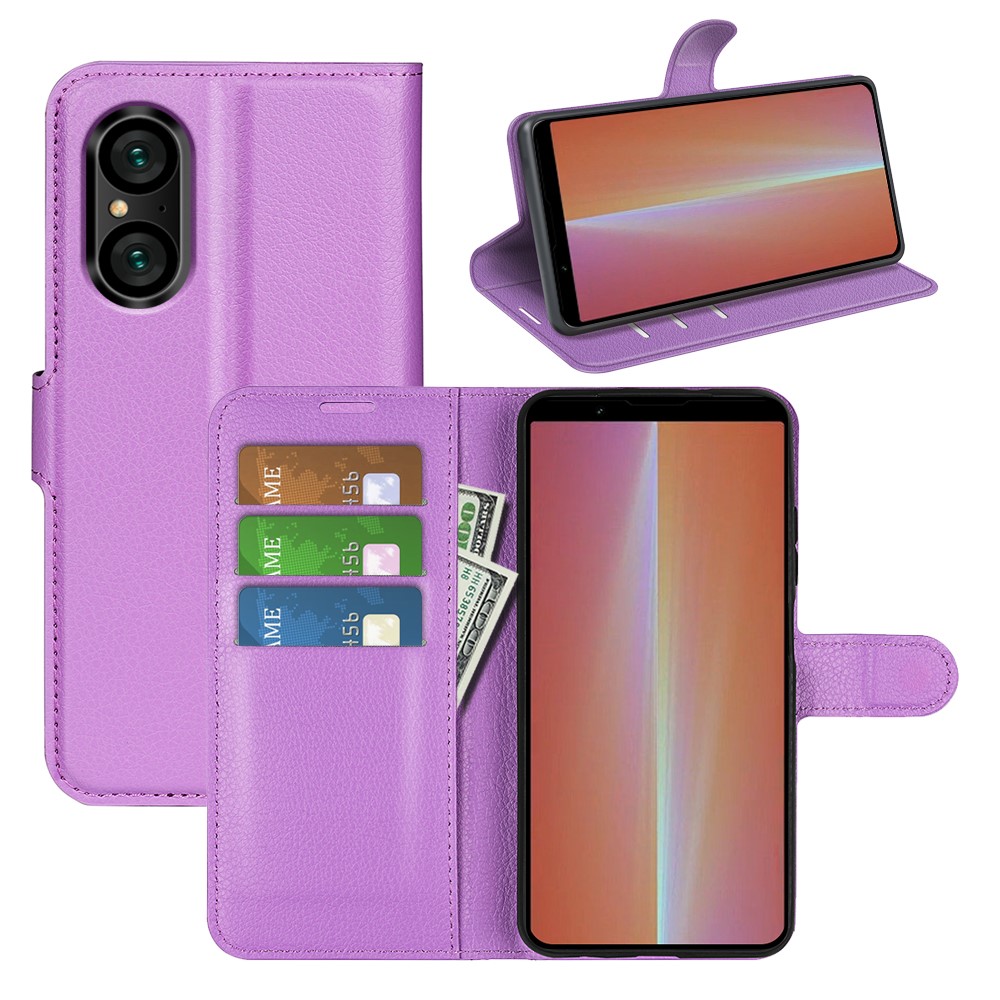  Sony Xperia 5 V Fodral Litchi Textur Lila