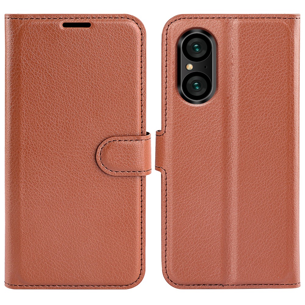  Sony Xperia 5 V Fodral Litchi Textur Brun