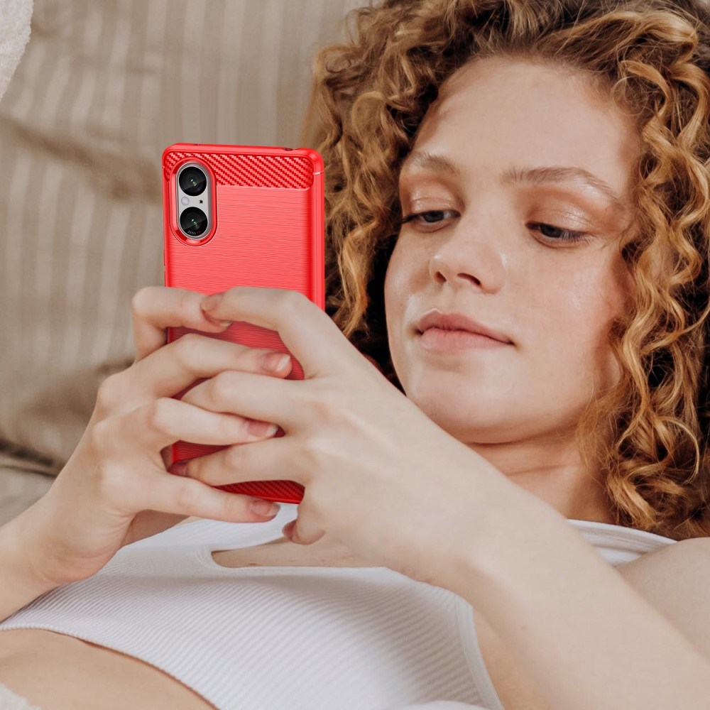  Sony Xperia 5 V Skal Borstad Stål Textur Röd
