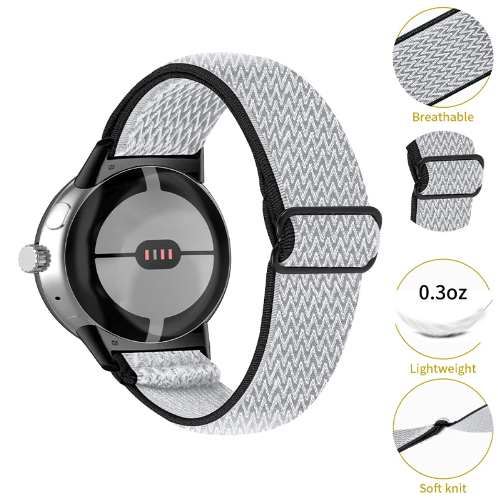 Google Pixel Watch / Watch 2 Justerbart Nylon Armband Svart/Vit