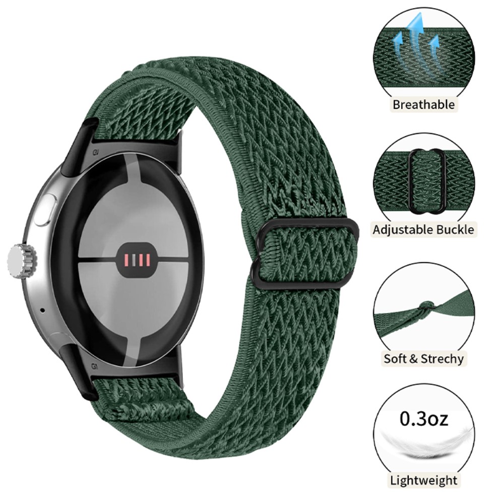  Google Pixel Watch / Watch 2 Justerbart Nylon Armband Grön