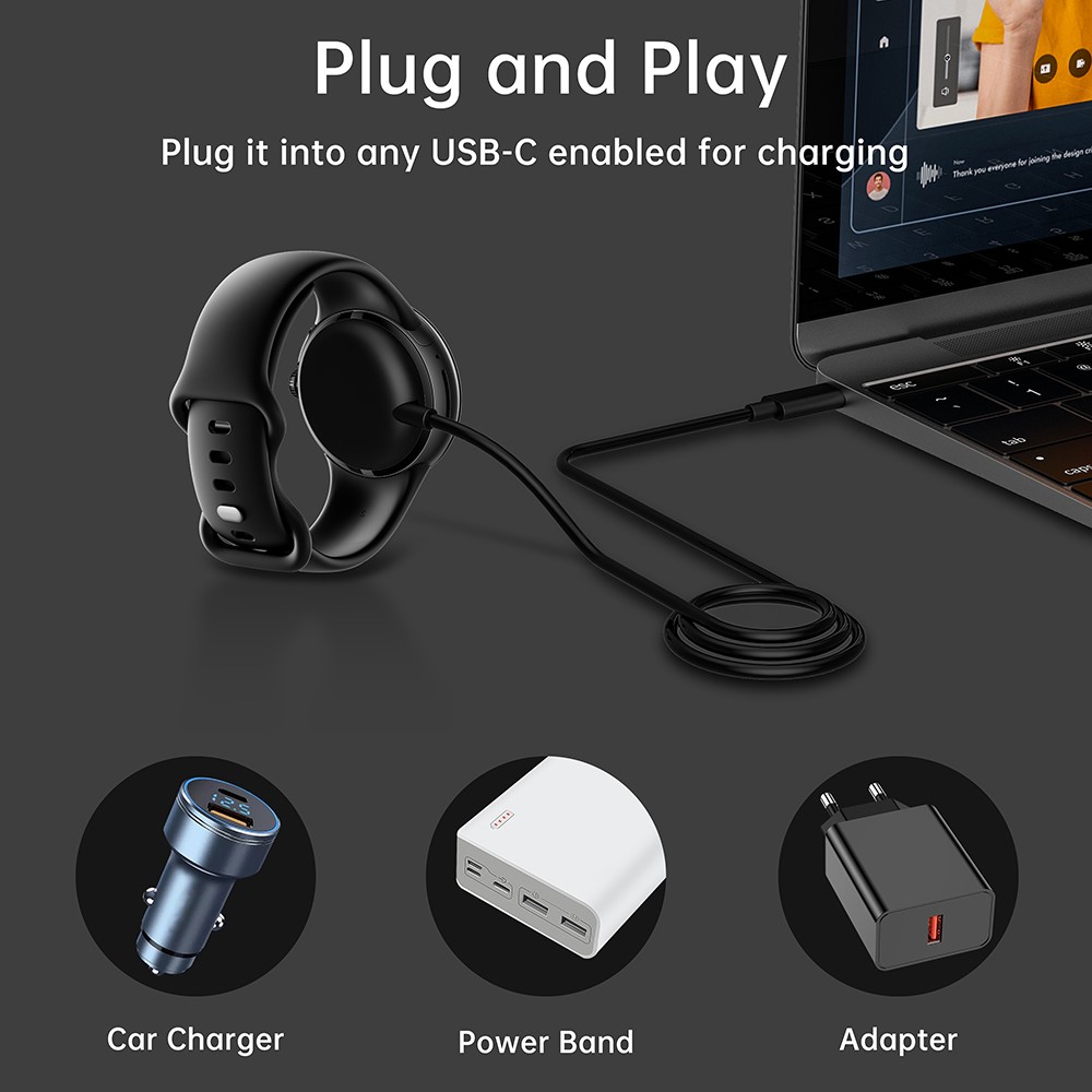  1m Magnetisk USB-C Laddare Google Pixel Watch Svart