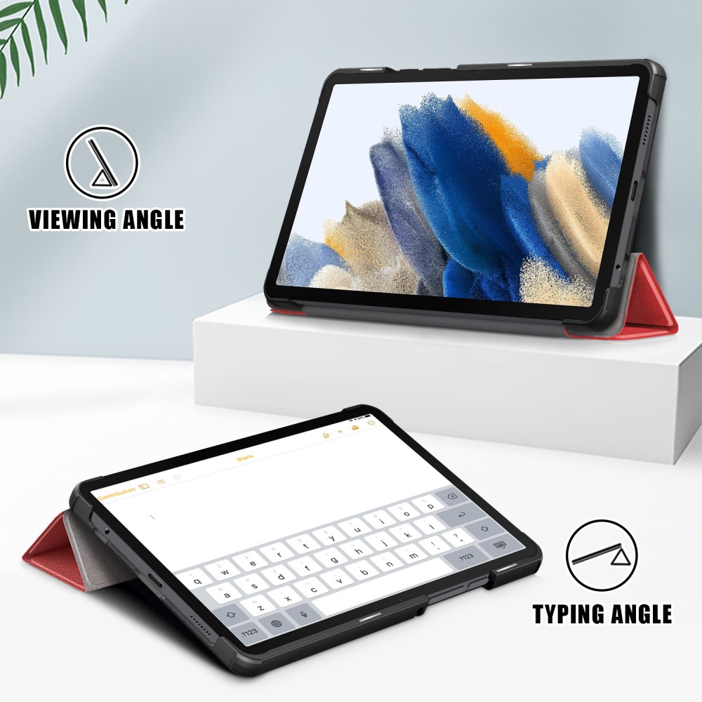  Samsung Galaxy Tab A9 Fodral Tri-Fold PU Läder Röd