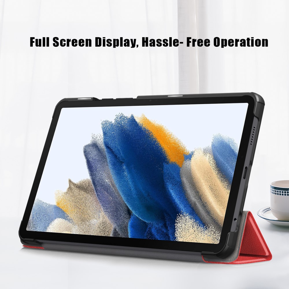  Samsung Galaxy Tab A9 Fodral Tri-Fold PU Läder Röd