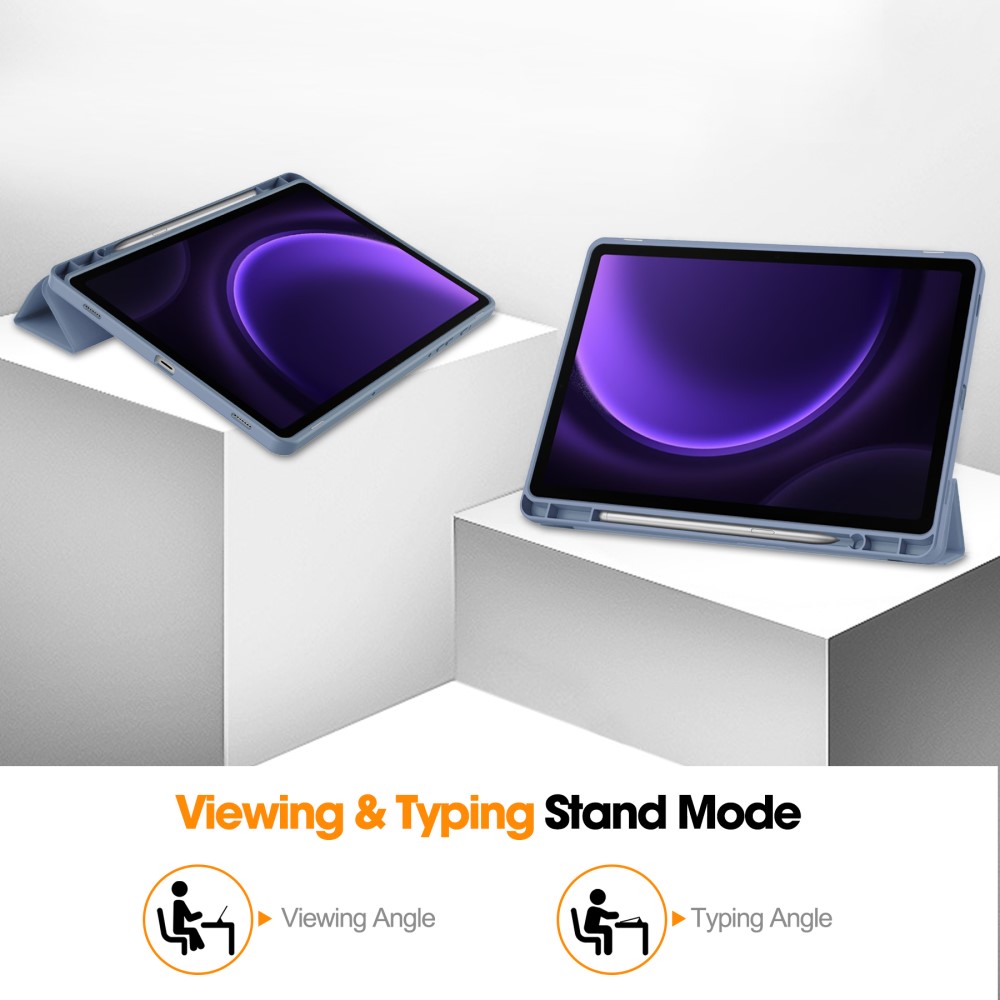  Samsung Galaxy Tab S9 FE Fodral Läder Pennhållare Lila