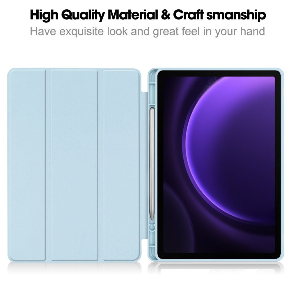  Samsung Galaxy Tab S9 FE Fodral Läder Pennhållare Ljus Blå