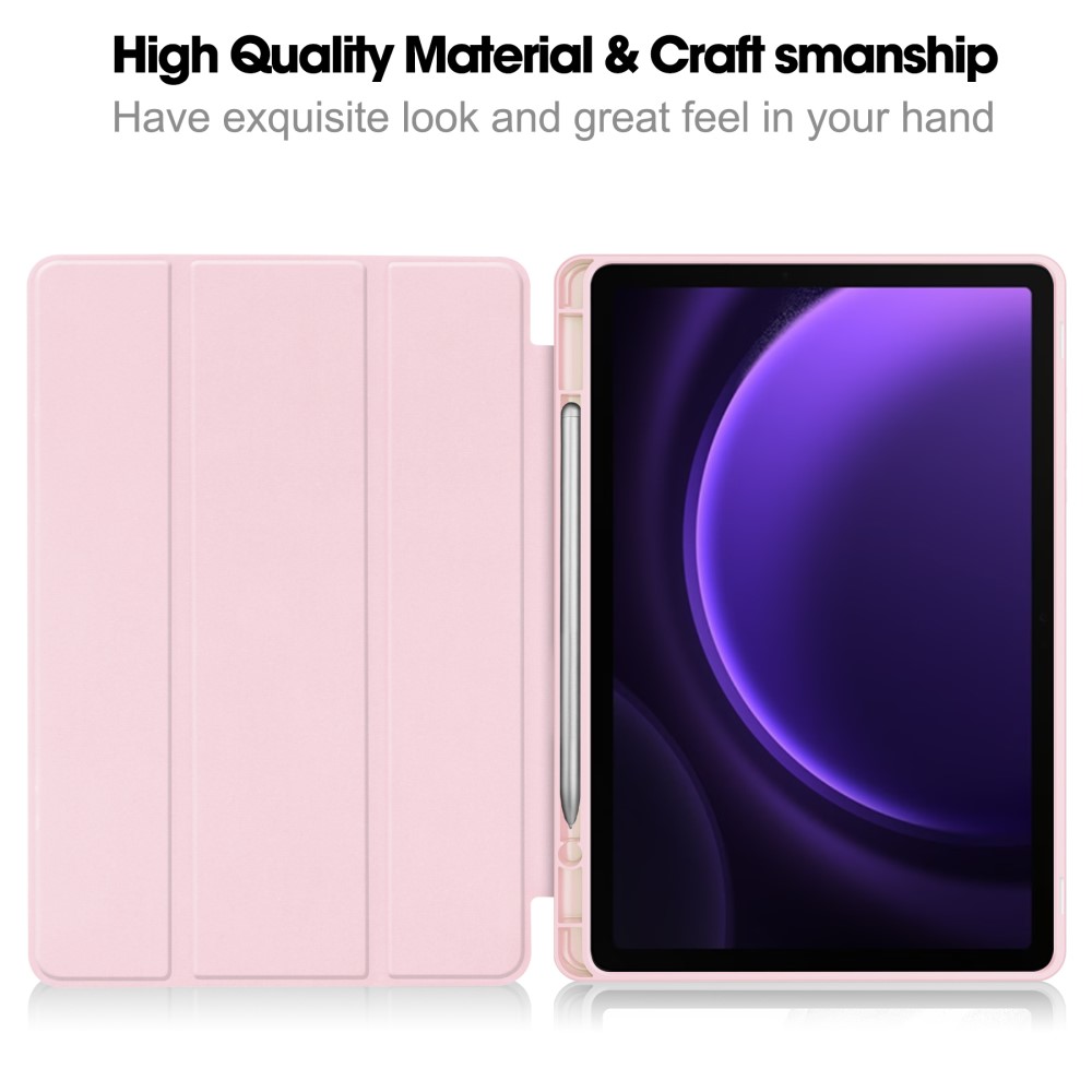  Samsung Galaxy Tab S9 FE Fodral Läder Pennhållare Rosa