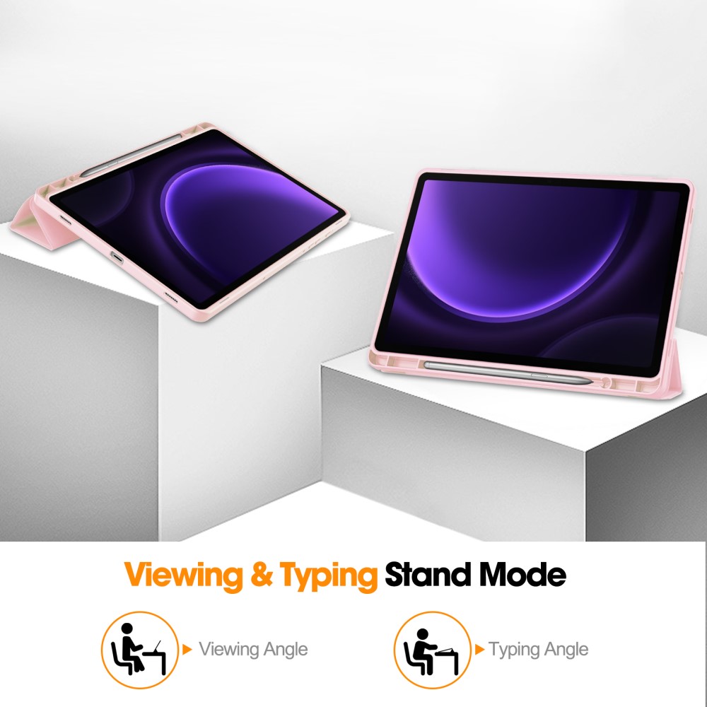  Samsung Galaxy Tab S9 FE Fodral Läder Pennhållare Rosa