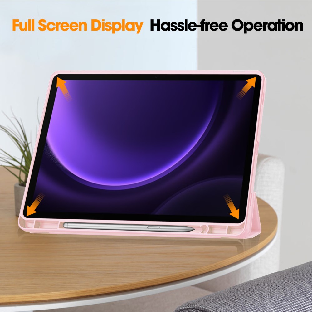  Samsung Galaxy Tab S9 FE Fodral Läder Pennhållare Rosa