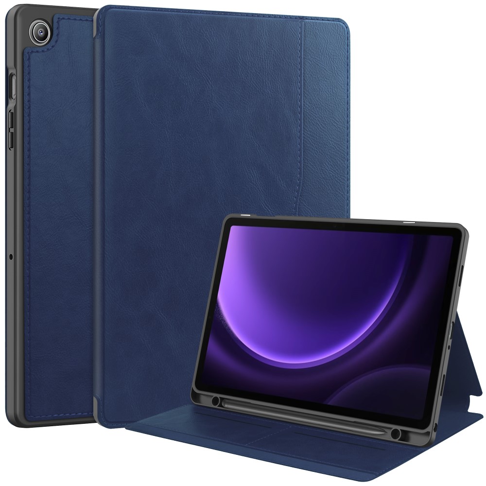  Galaxy Tab S9 FE Fodral Business Läder Pennhållare Blå