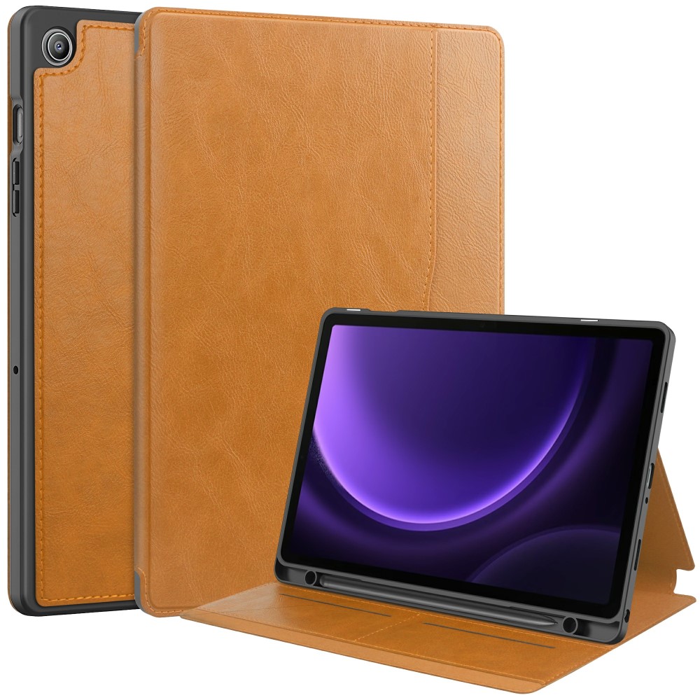  Galaxy Tab S9 FE Fodral Business Läder Pennhållare Brun