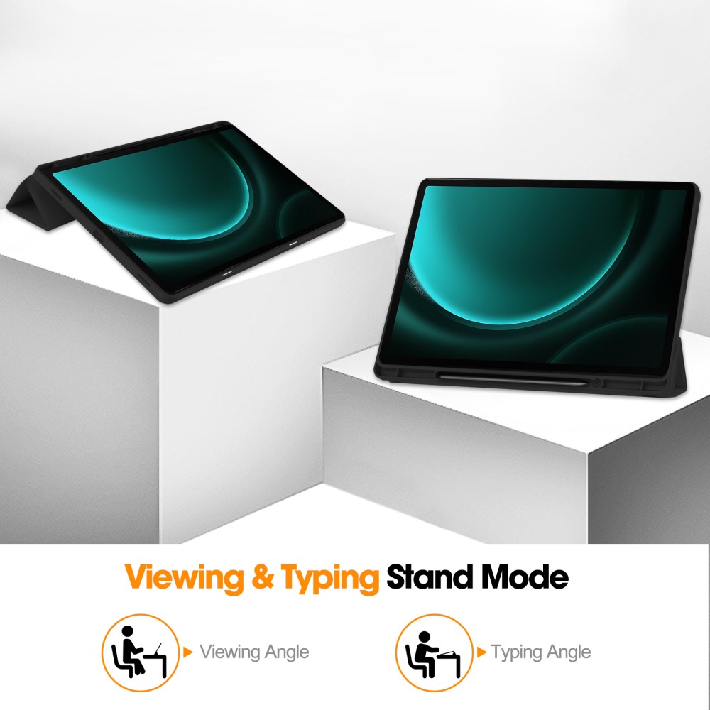  Galaxy Tab S9 FE Plus Fodral Tri-Fold Pennhållare Svart