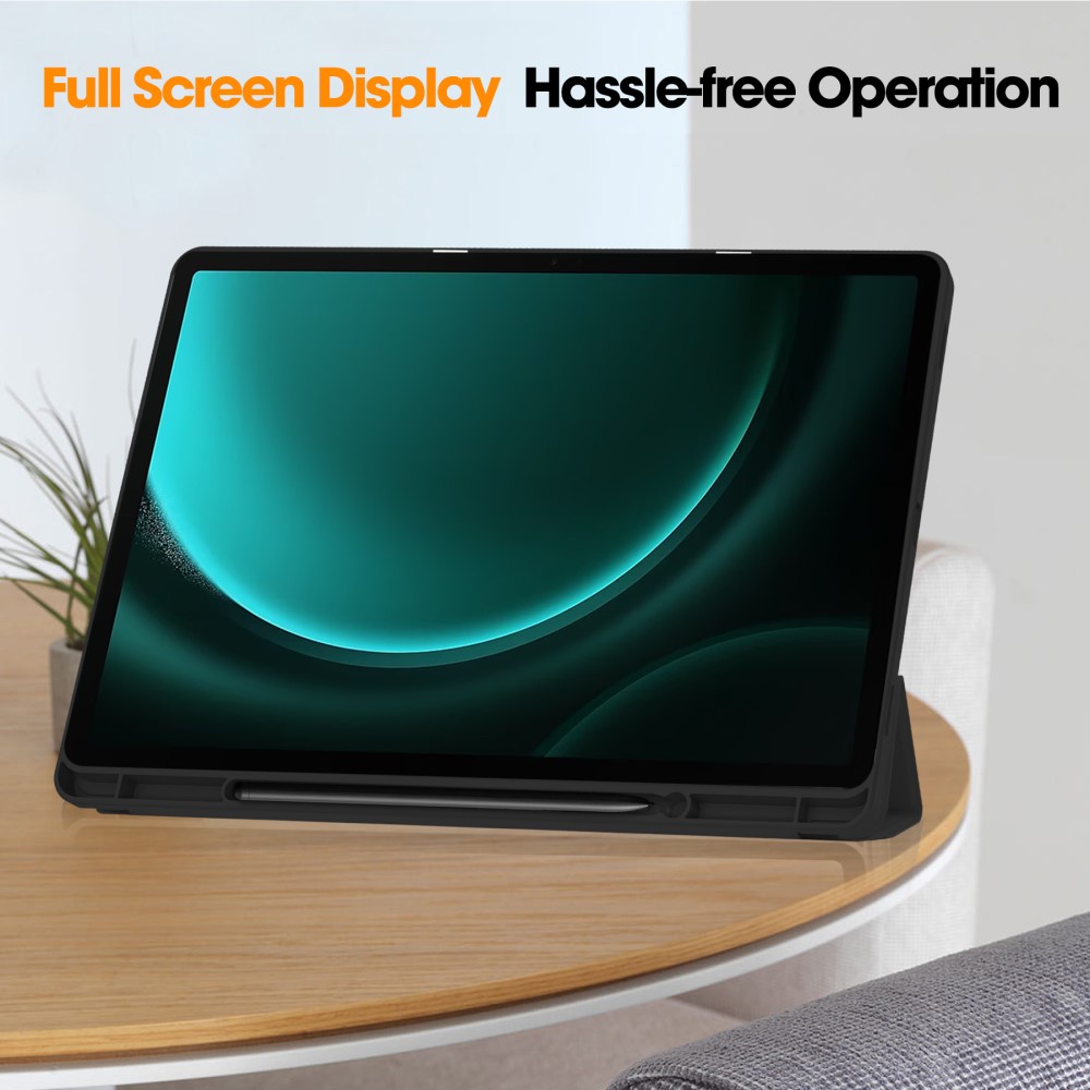  Galaxy Tab S9 FE Plus Fodral Tri-Fold Pennhållare Svart