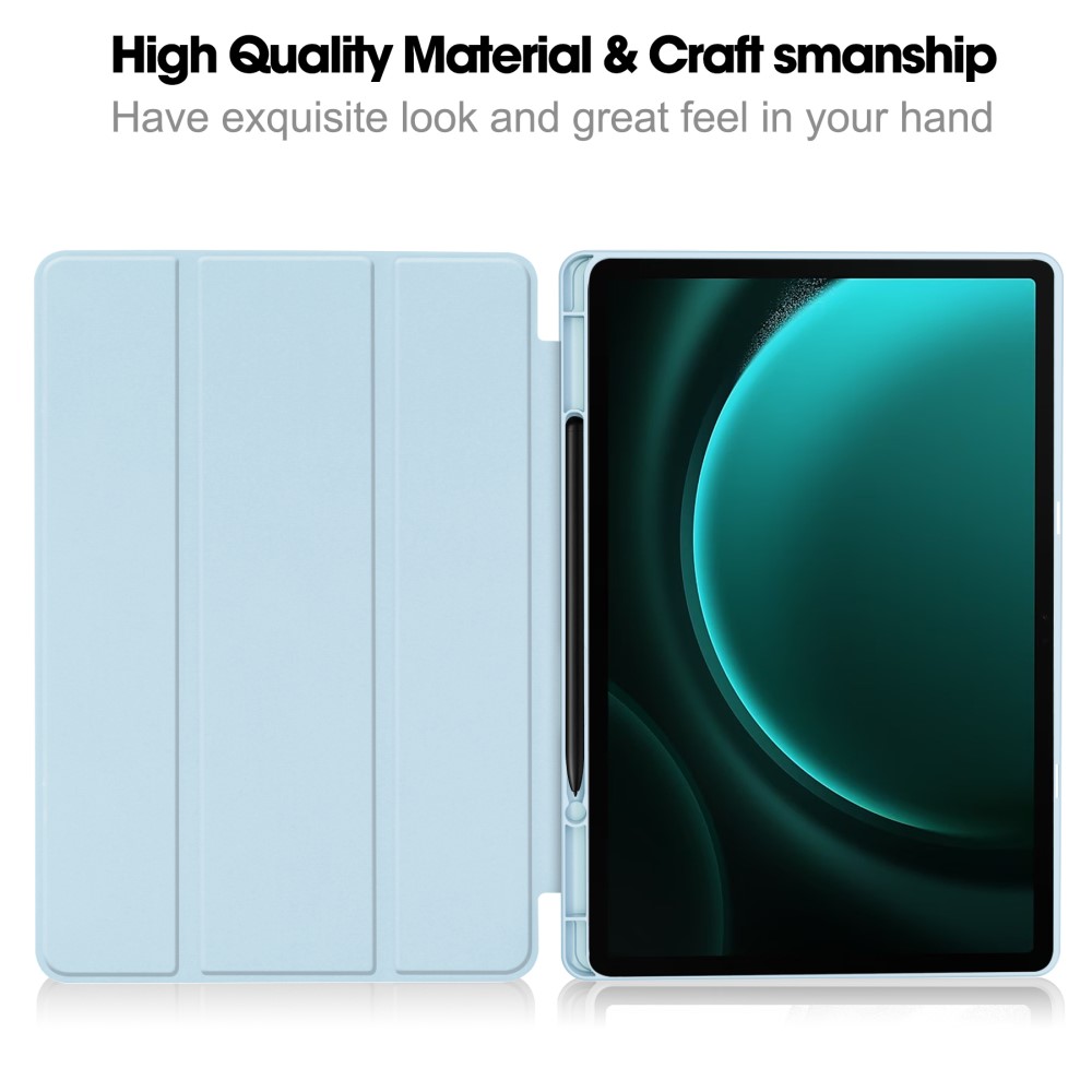  Galaxy Tab S9 FE Plus Fodral Tri-Fold Pennhållare Ljus Blå