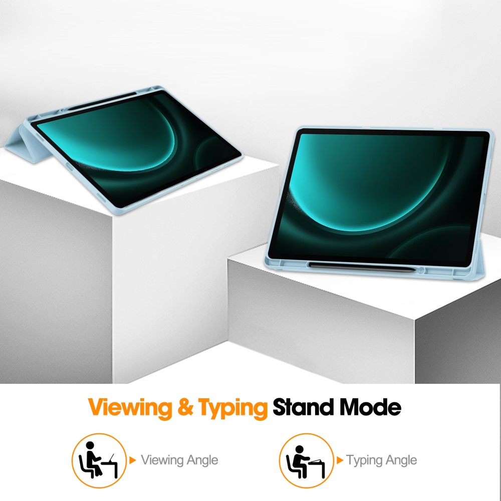  Galaxy Tab S9 FE Plus Fodral Tri-Fold Pennhållare Ljus Blå