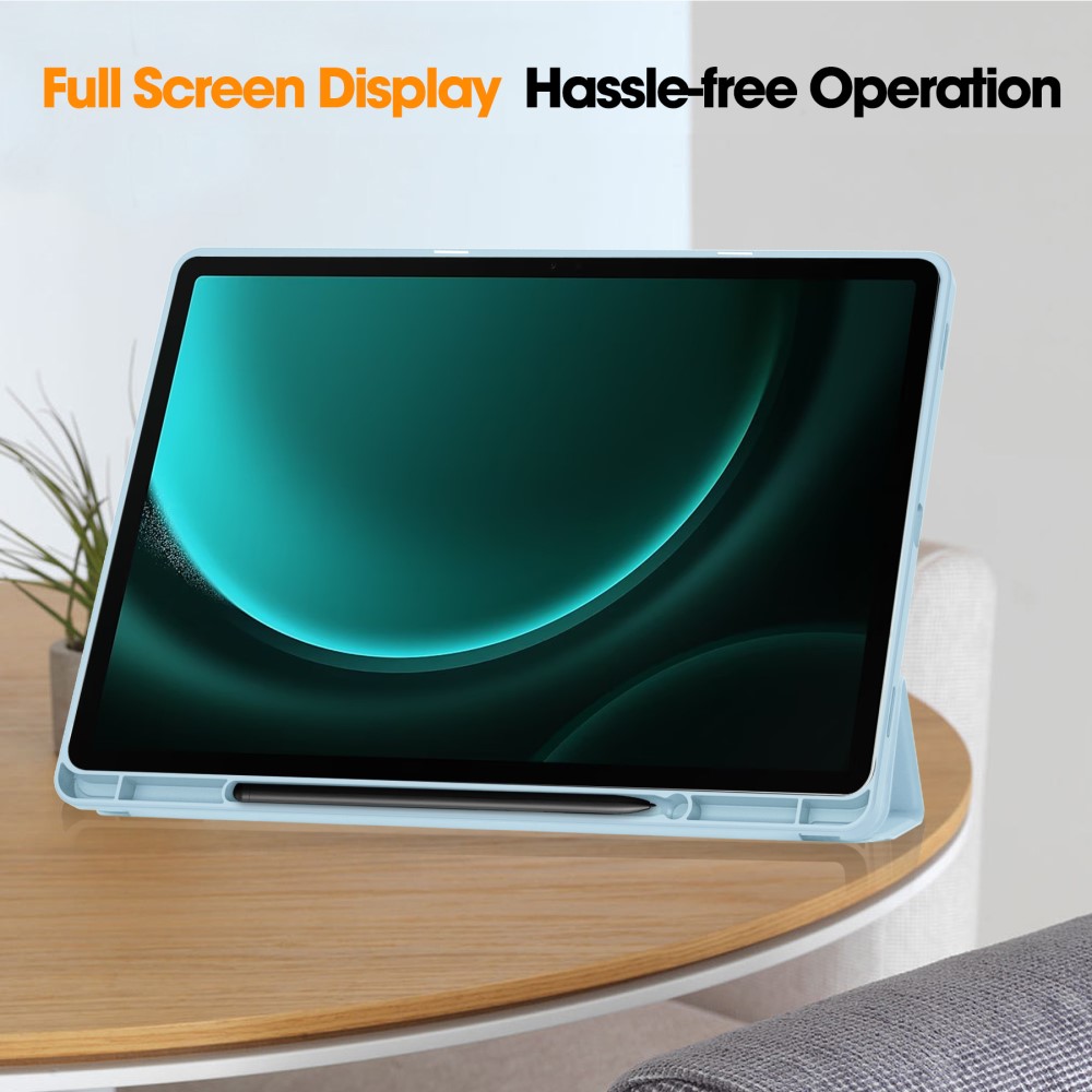  Galaxy Tab S9 FE Plus Fodral Tri-Fold Pennhållare Ljus Blå
