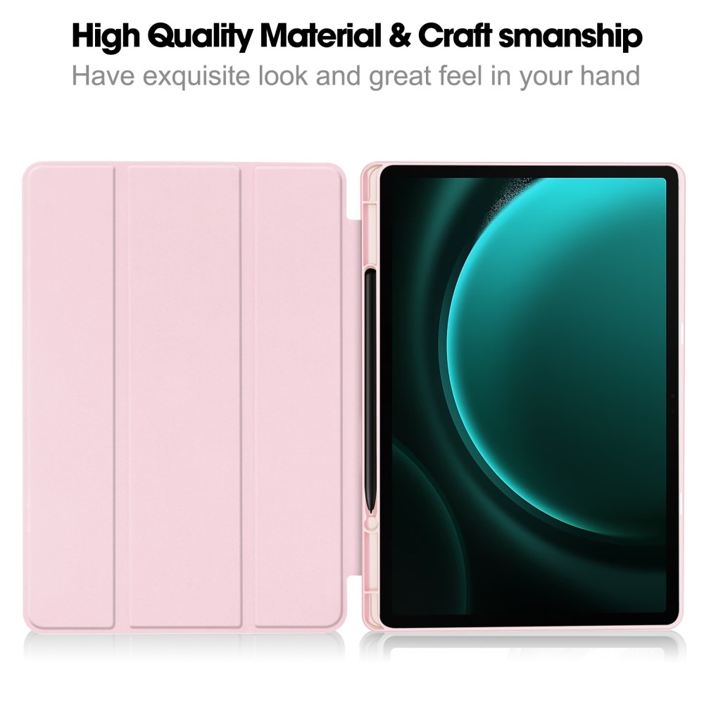  Galaxy Tab S9 FE Plus Fodral Tri-Fold Pennhållare Rosa