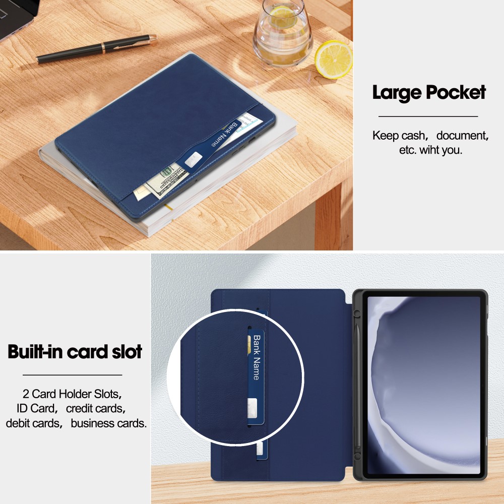  Galaxy Tab A9 Plus Fodral Business Läder Pennhållare Blå