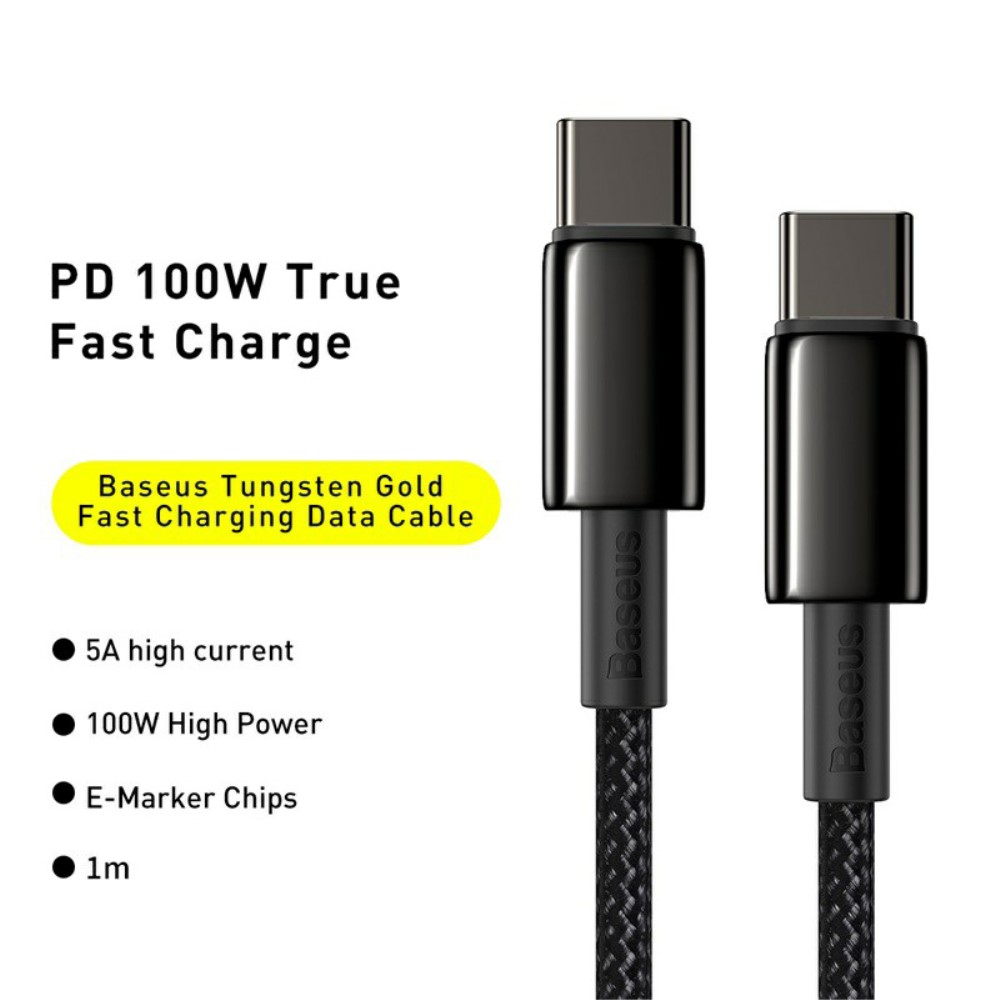 BASEUS Baseus 1m 100W USB-C - USB-C Kabel Tungsten Gold Series Svart